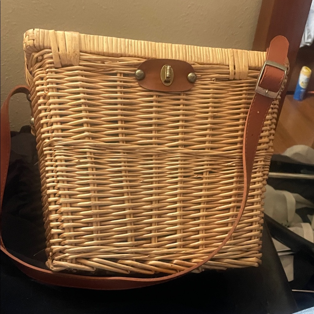 Brown Woven Basket Bag